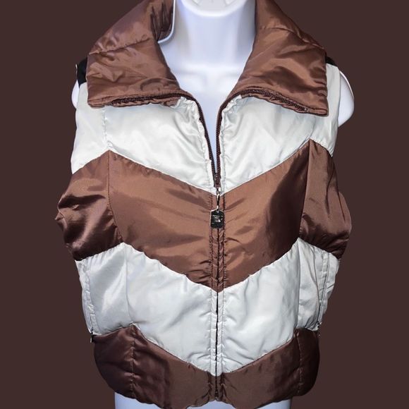 🎿 Vtg Monika Tilley Profile Mens Chevron Black Beige White Stripe Zip Down Vest - Picture 1 of 7
